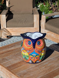 14" Tall Talavera Owl Flower Pot | Handmade Ceramic Planter | Mexican Pottery Housewarming Gift