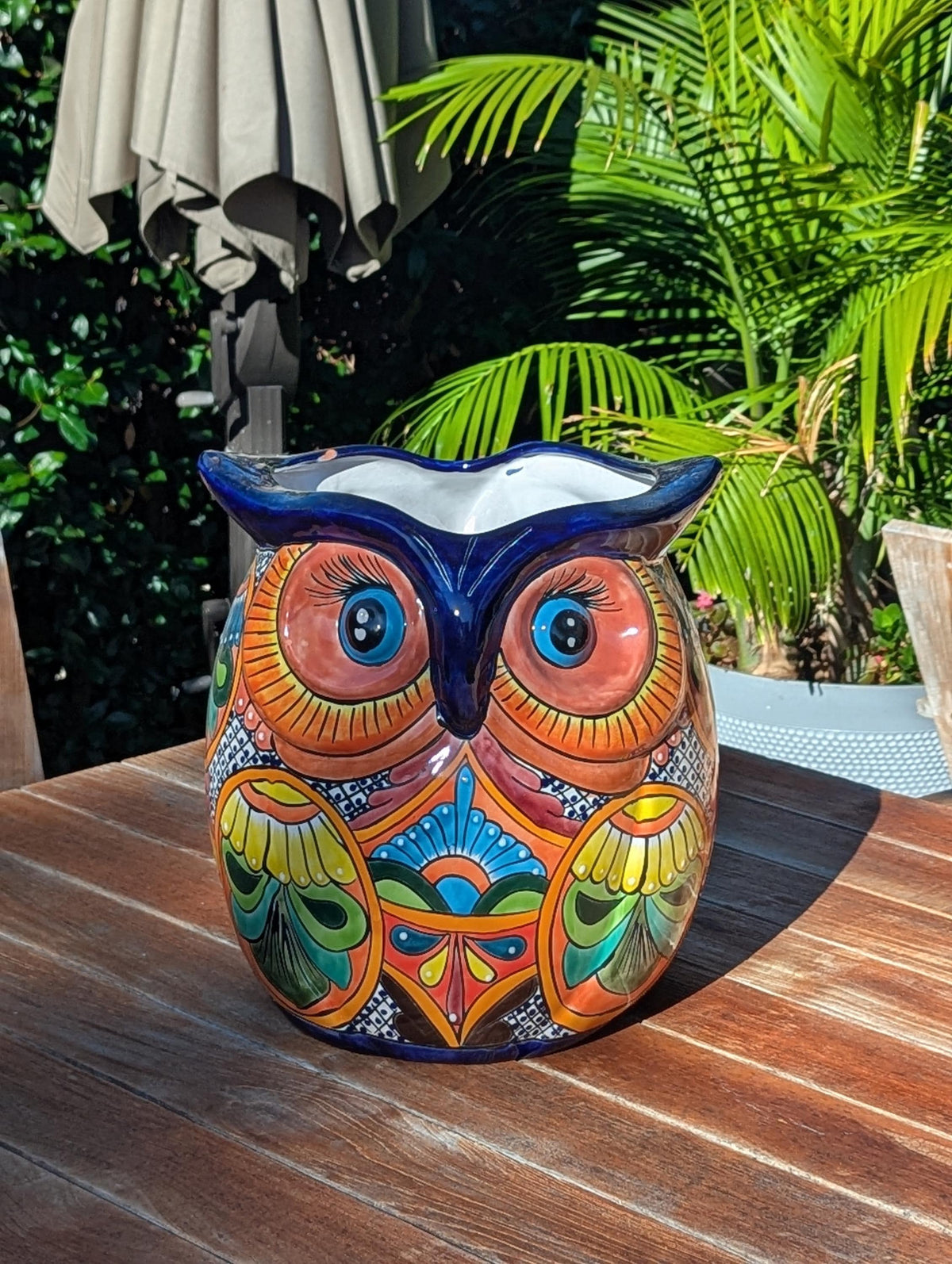14" Tall Talavera Owl Flower Pot | Handmade Ceramic Planter | Mexican Pottery Housewarming Gift