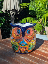 14" Tall Talavera Owl Flower Pot | Handmade Ceramic Planter | Mexican Pottery Housewarming Gift