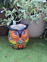 14" Tall Talavera Owl Flower Pot | Handmade Ceramic Planter | Mexican Pottery Housewarming Gift