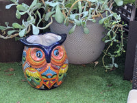 14" Tall Talavera Owl Flower Pot | Handmade Ceramic Planter | Mexican Pottery Housewarming Gift
