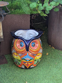 14" Tall Talavera Owl Flower Pot | Handmade Ceramic Planter | Mexican Pottery Housewarming Gift