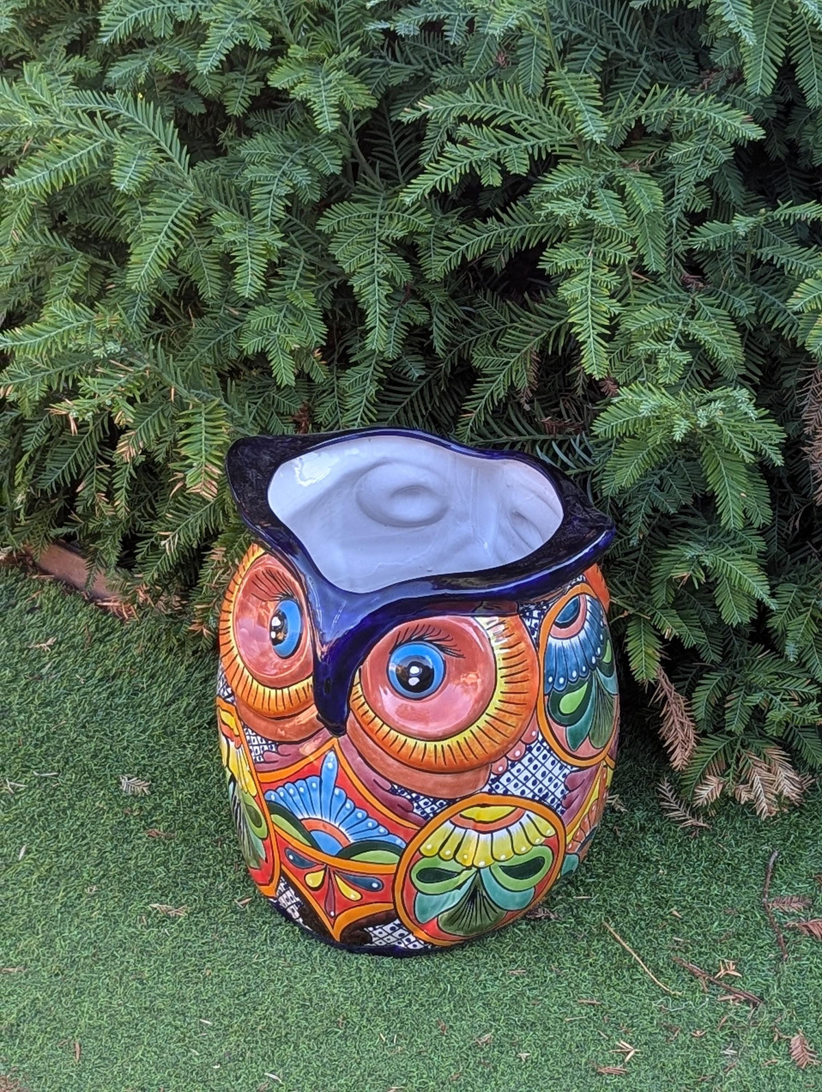 14" Tall Talavera Owl Flower Pot | Handmade Ceramic Planter | Mexican Pottery Housewarming Gift