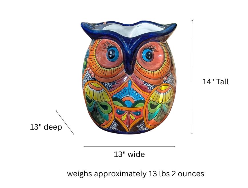 14" Tall Talavera Owl Flower Pot | Handmade Ceramic Planter | Mexican Pottery Housewarming Gift
