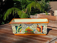 Hand-Painted Mexican Talavera Planter Box | Butterfly Floral Art | Rectangular Ceramic Garden Decor