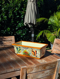 Hand-Painted Mexican Talavera Planter Box | Butterfly Floral Art | Rectangular Ceramic Garden Decor