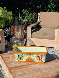 Hand-Painted Mexican Talavera Planter Box | Butterfly Floral Art | Rectangular Ceramic Garden Decor