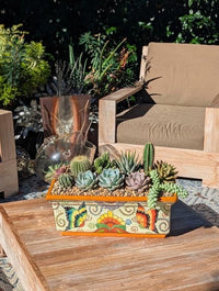 Hand-Painted Mexican Talavera Planter Box | Butterfly Floral Art | Rectangular Ceramic Garden Decor