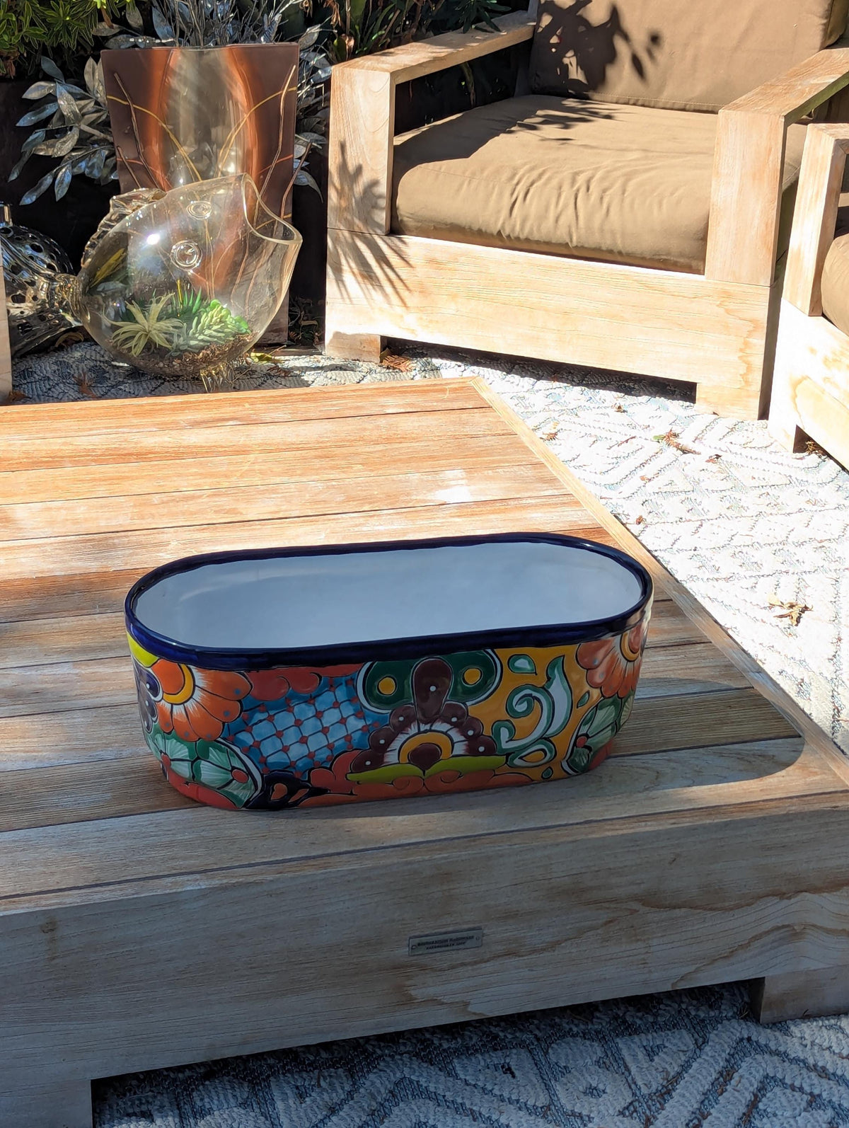 Hand-Painted Mexican Talavera Oval Planter Box | Ceramic Garden Decor