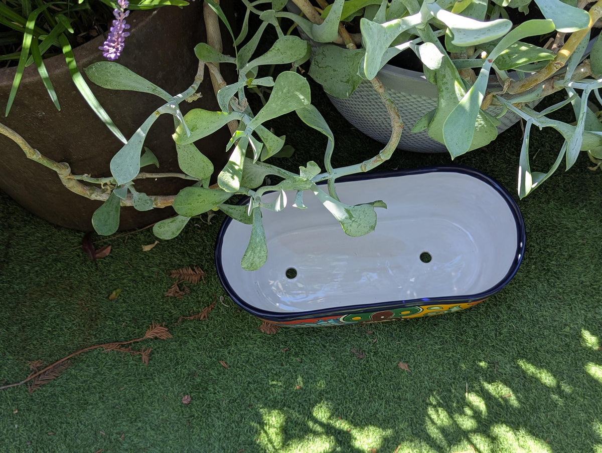 Hand-Painted Mexican Talavera Oval Planter Box | Ceramic Garden Decor