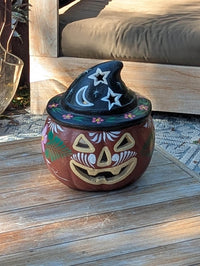 Clay Halloween Pumpkin | Handmade Ceramic Jack-o-Lantern | Mexican Pottery Candle Holder