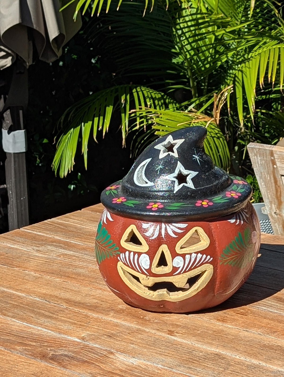 Clay Halloween Pumpkin | Handmade Ceramic Jack-o-Lantern | Mexican Pottery Candle Holder