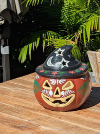 Clay Halloween Pumpkin | Handmade Ceramic Jack-o-Lantern | Mexican Pottery Candle Holder