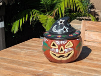 Clay Halloween Pumpkin | Handmade Ceramic Jack-o-Lantern | Mexican Pottery Candle Holder