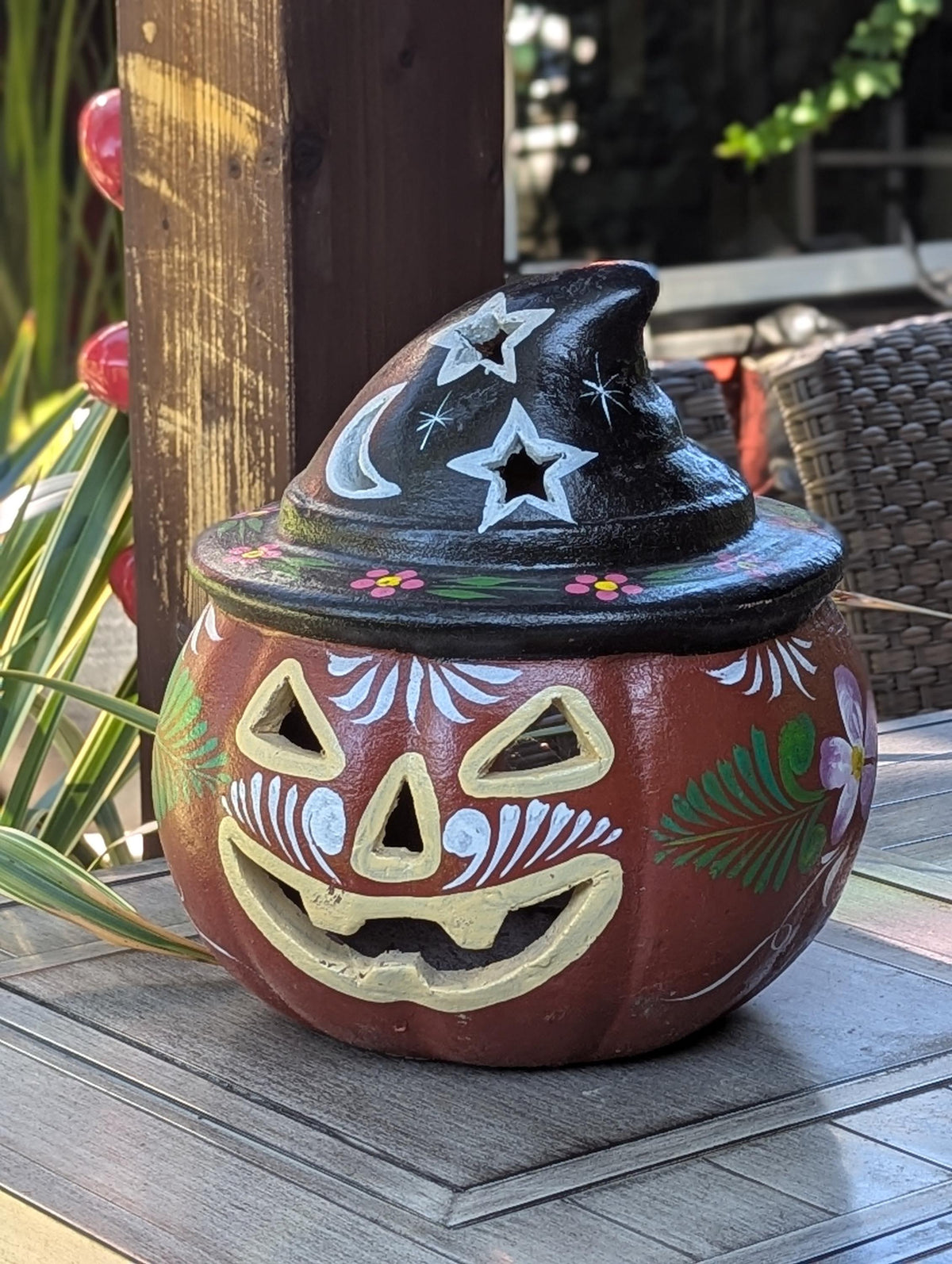 Clay Halloween Pumpkin | Handmade Ceramic Jack-o-Lantern | Mexican Pottery Candle Holder