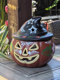 Clay Halloween Pumpkin | Handmade Ceramic Jack-o-Lantern | Mexican Pottery Candle Holder