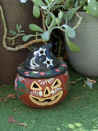 Clay Halloween Pumpkin | Handmade Ceramic Jack-o-Lantern | Mexican Pottery Candle Holder