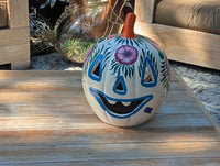 White Halloween Pumpkin Decor | Hand Painted Jack-o-Lantern | Mexican Pottery Candle Holder