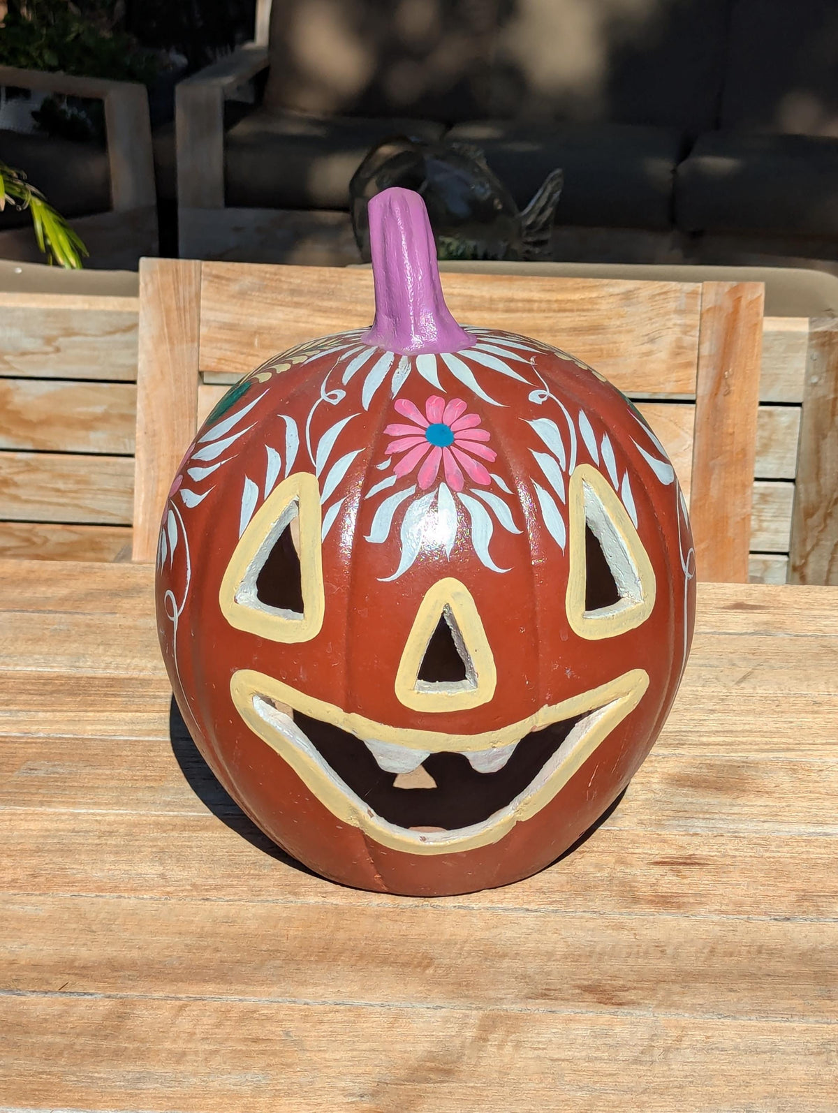 Halloween Pumpkin Candle Holder & Decor | Hand Painted Jack-o-Lantern | Mexican Pottery Gift