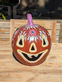 Halloween Pumpkin Candle Holder & Decor | Hand Painted Jack-o-Lantern | Mexican Pottery Gift