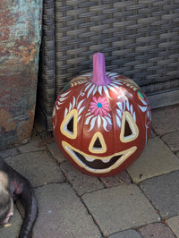 Halloween Pumpkin Candle Holder & Decor | Hand Painted Jack-o-Lantern | Mexican Pottery Gift