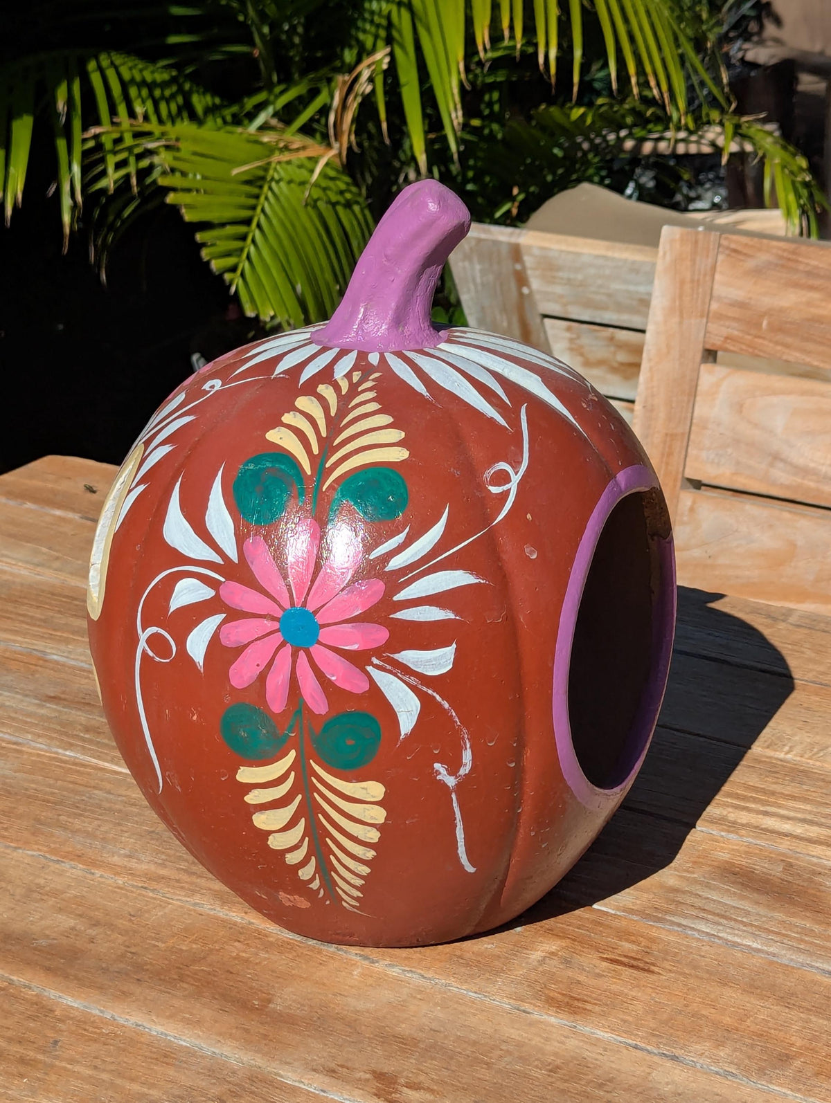 Halloween Pumpkin Candle Holder & Decor | Hand Painted Jack-o-Lantern | Mexican Pottery Gift