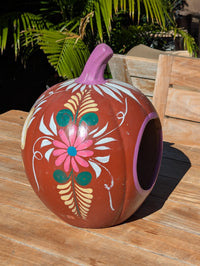 Halloween Pumpkin Candle Holder & Decor | Hand Painted Jack-o-Lantern | Mexican Pottery Gift