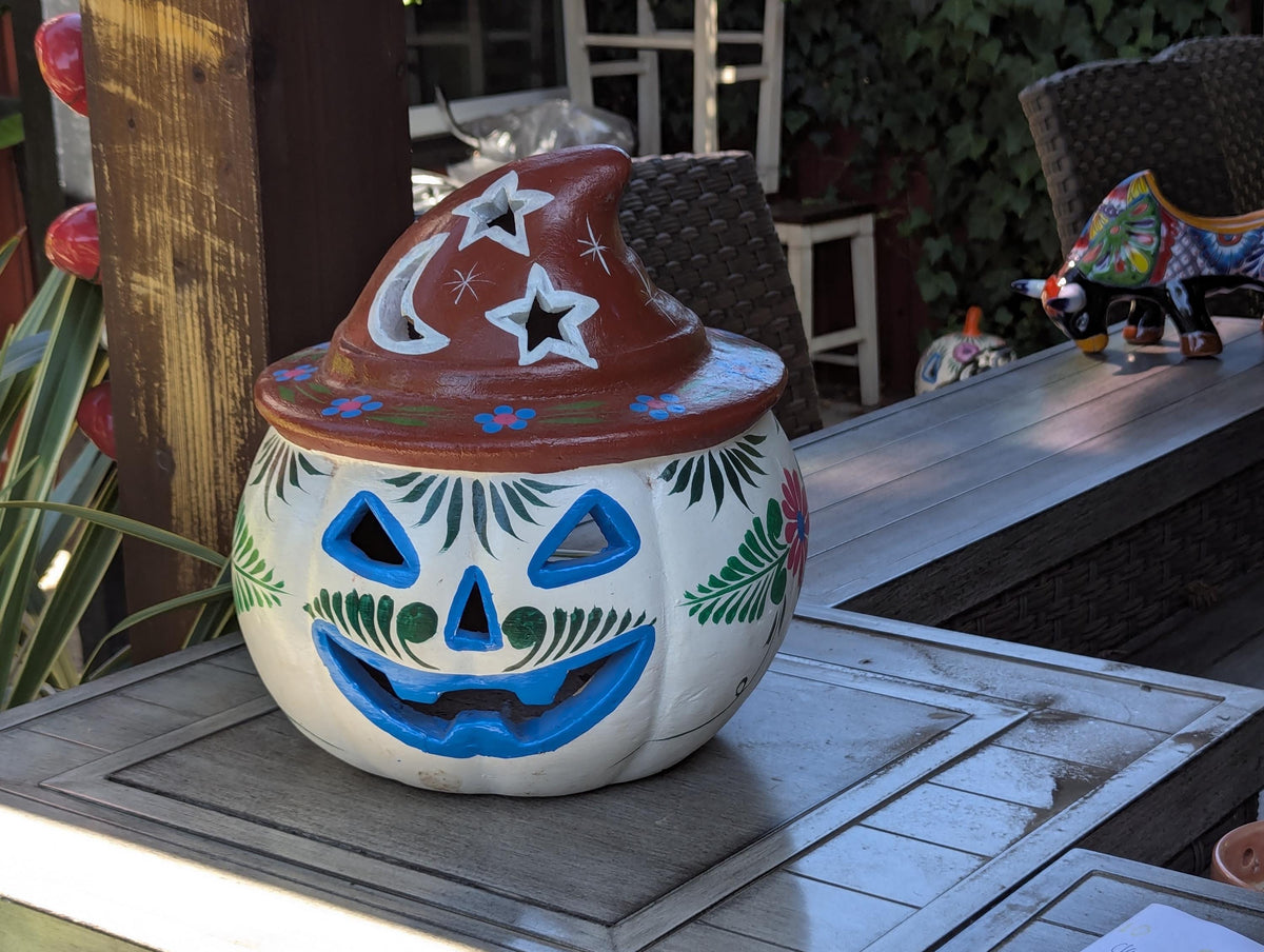 Clay Halloween Pumpkin Candle Holder & Decor | Handmade Ceramic Jack-o-Lantern | Mexican Pottery Autumn Gift