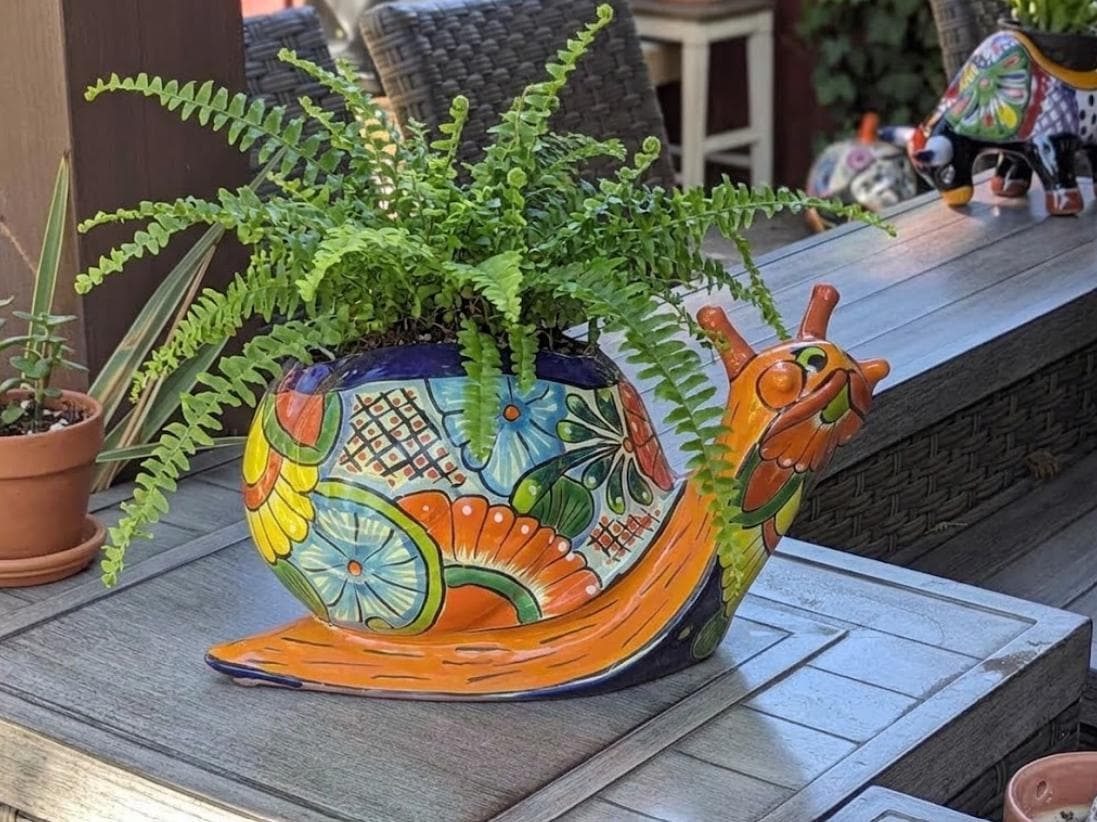 Hand-Painted Talavera Snail Planter | Mexican Pottery Flower Pot  | Ceramic Garden Decor