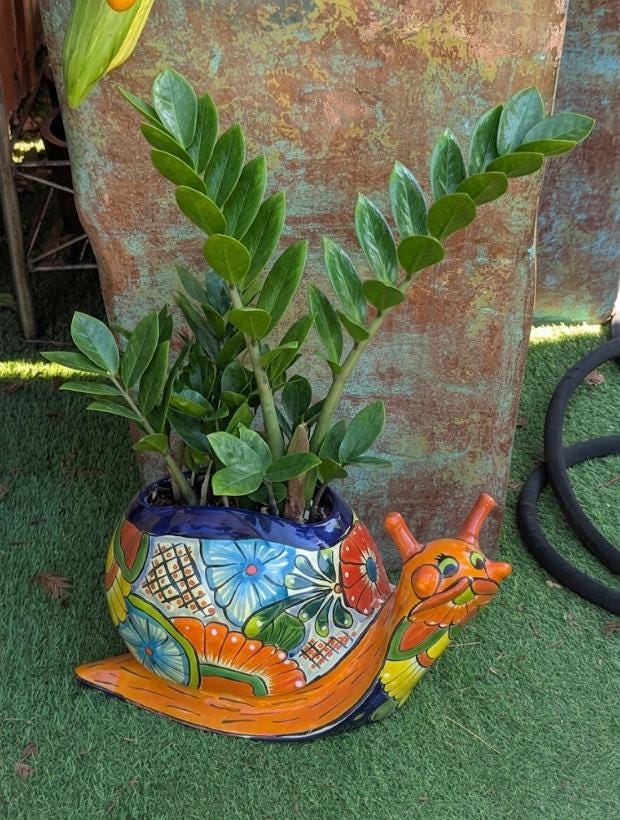 Hand-Painted Talavera Snail Planter | Mexican Pottery Flower Pot  | Ceramic Garden Decor