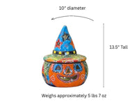 Talavera Halloween Pumpkin Decor |  13.5" Tall Jack o Lantern Mexican Pottery  |  Ceramic Candle Holder