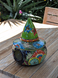 Talavera Halloween Pumpkin Decor |  Jack o Lantern Mexican Pottery  |  Ceramic Candle Holder (13.5" Tall)