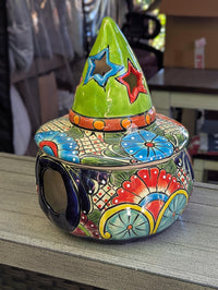 Talavera Halloween Pumpkin Decor |  Jack o Lantern Mexican Pottery  |  Ceramic Candle Holder (13.5" Tall)