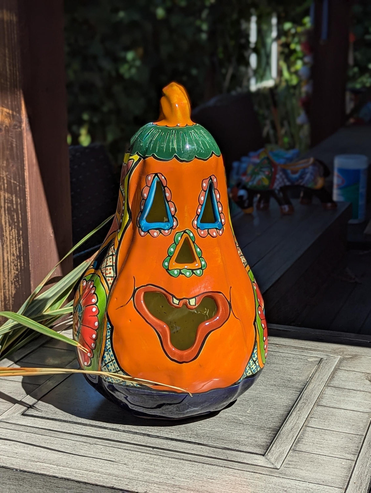 Hand-Painted Ceramic Pumpkin Halloween Decor | Talavera Jack-o-Lantern Mexican Pottery | Candle Holder