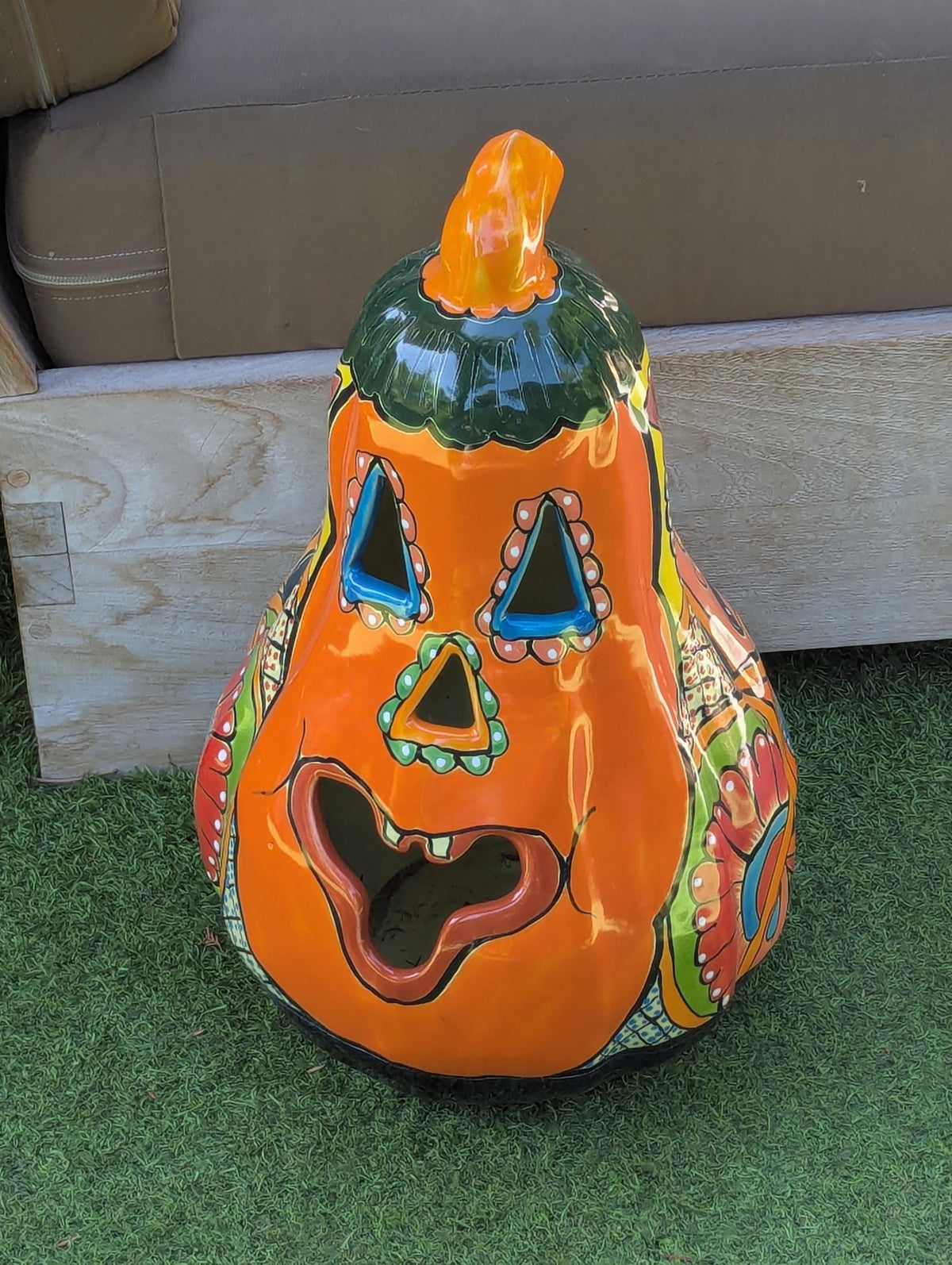 Hand-Painted Ceramic Pumpkin Halloween Decor | Talavera Jack-o-Lantern Mexican Pottery | Candle Holder