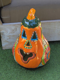 Hand-Painted Ceramic Pumpkin Halloween Decor | Talavera Jack-o-Lantern Mexican Pottery | Candle Holder