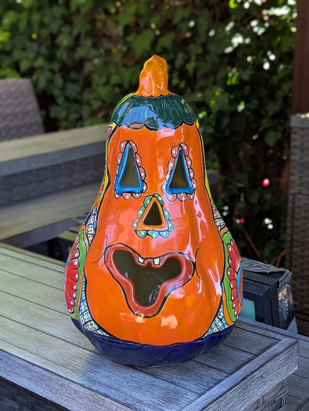 Hand-Painted Ceramic Pumpkin Halloween Decor | Talavera Jack-o-Lantern Mexican Pottery | Candle Holder