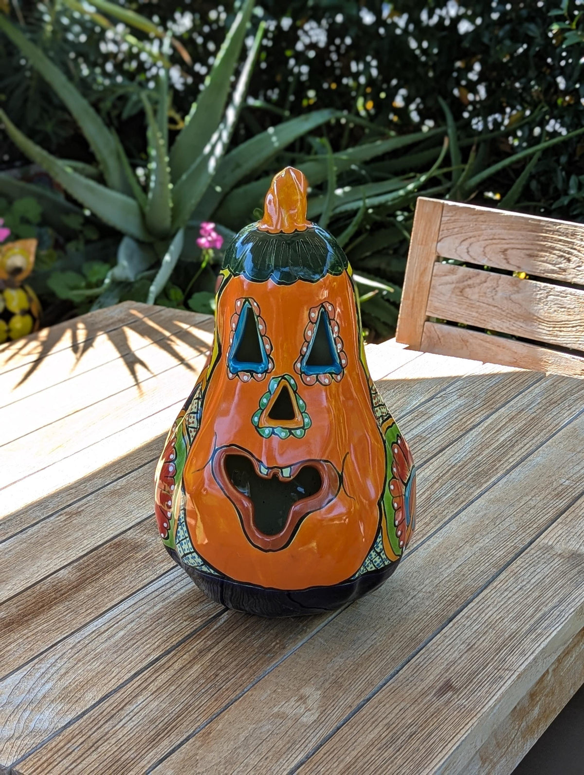 Hand-Painted Ceramic Pumpkin Halloween Decor | Talavera Jack-o-Lantern Mexican Pottery | Candle Holder