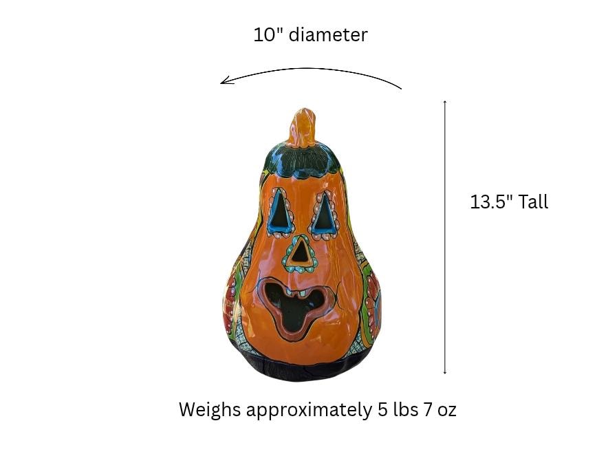 Hand-Painted Ceramic Pumpkin Halloween Decor | Talavera Jack-o-Lantern Mexican Pottery | Candle Holder