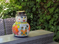 Talavera Snowman Holiday Decor | Christmas Ceramic Candle Holder | Mexican Pottery Xmas Gift
