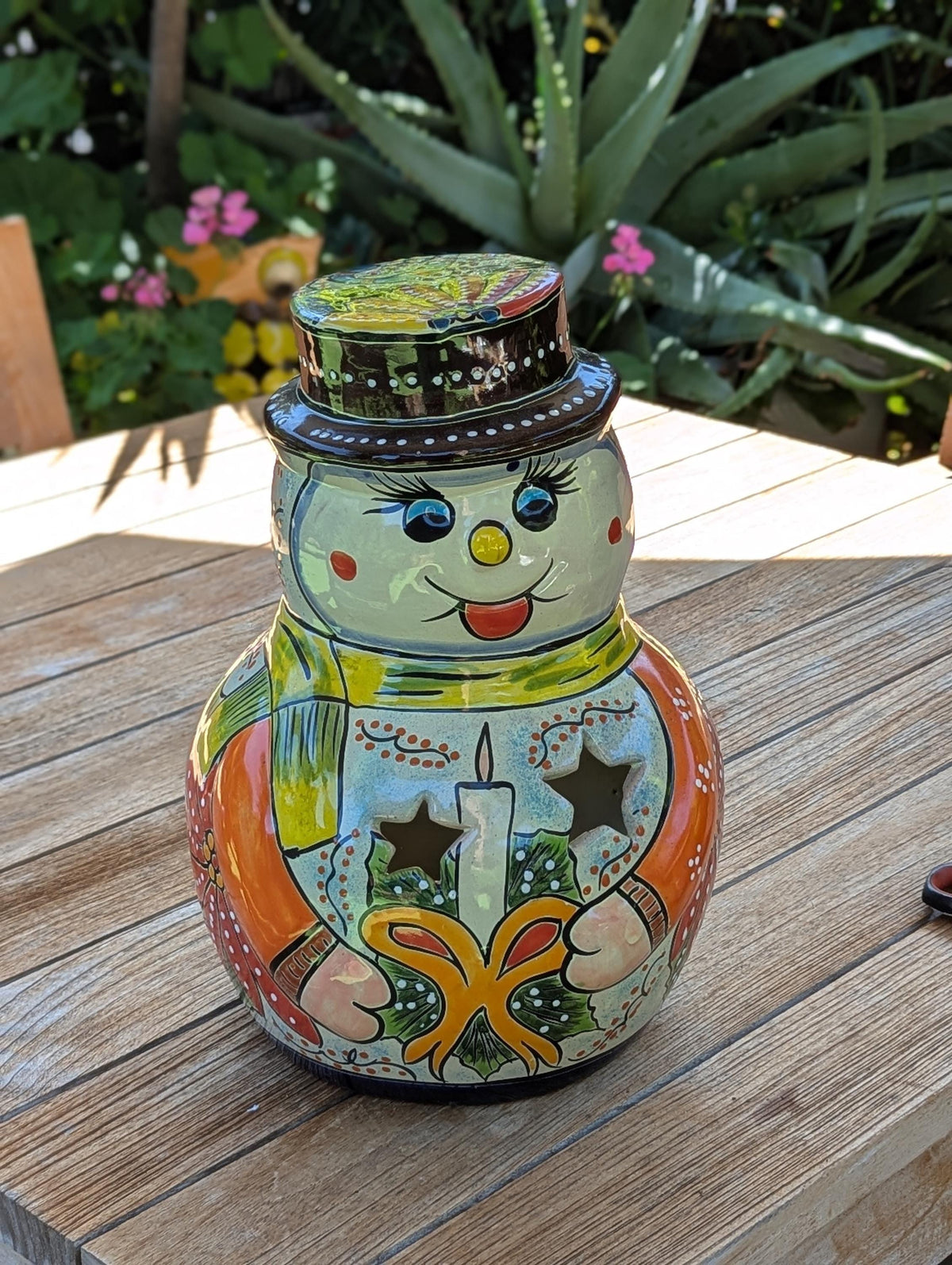 Talavera Snowman Holiday Decor | Christmas Ceramic Candle Holder | Mexican Pottery Xmas Gift