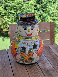 Talavera Snowman Holiday Decor | Christmas Ceramic Candle Holder | Mexican Pottery Xmas Gift
