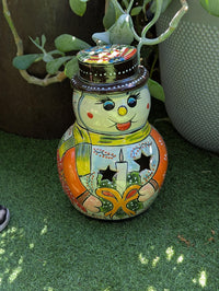 Talavera Snowman Holiday Decor | Christmas Ceramic Candle Holder | Mexican Pottery Xmas Gift