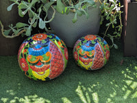 Talavera Garden Spheres | Hand-painted Mexican Pottery Ceramic Lawn Ornaments (Set of 2)