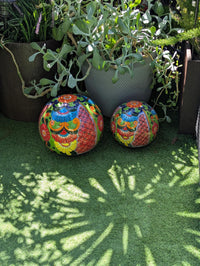 Talavera Garden Spheres | Hand-painted Mexican Pottery Ceramic Lawn Ornaments (Set of 2)