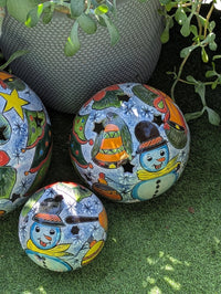 Christmas Spheres Ceramic Lawn Ornaments | Outdoor Talavera Pottery is Handmade in Mexico (Set of 3)