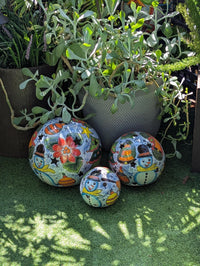 Christmas Spheres Ceramic Lawn Ornaments | Outdoor Talavera Pottery is Handmade in Mexico (Set of 3)