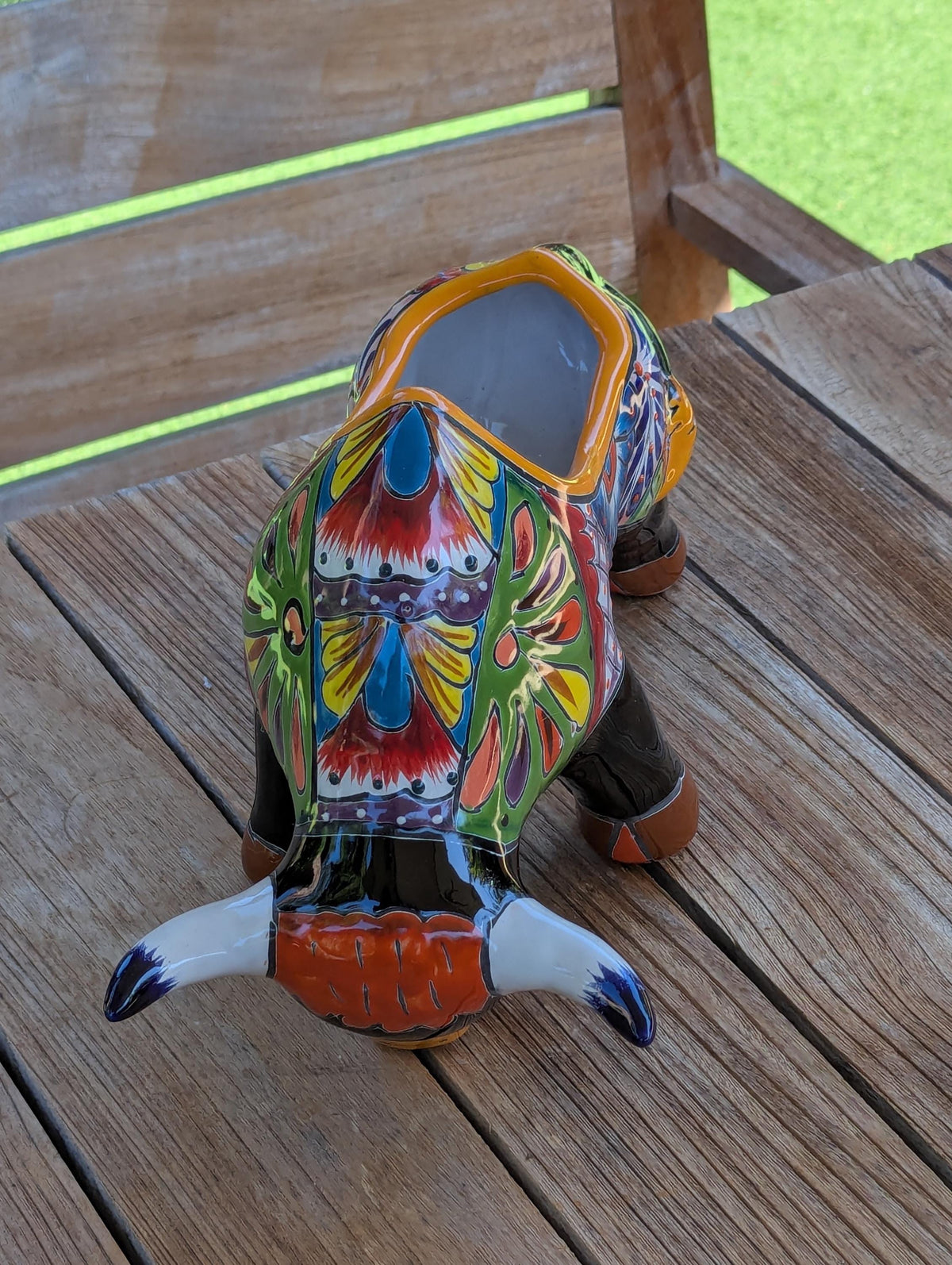 Talavera Bull Planter | Handmade Mexican Pottery Flower Pot | Ceramic Garden Gift