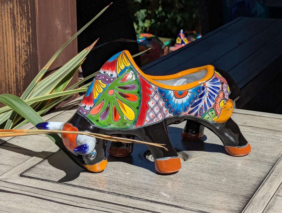 Talavera Bull Planter | Handmade Mexican Pottery Flower Pot | Ceramic Garden Gift