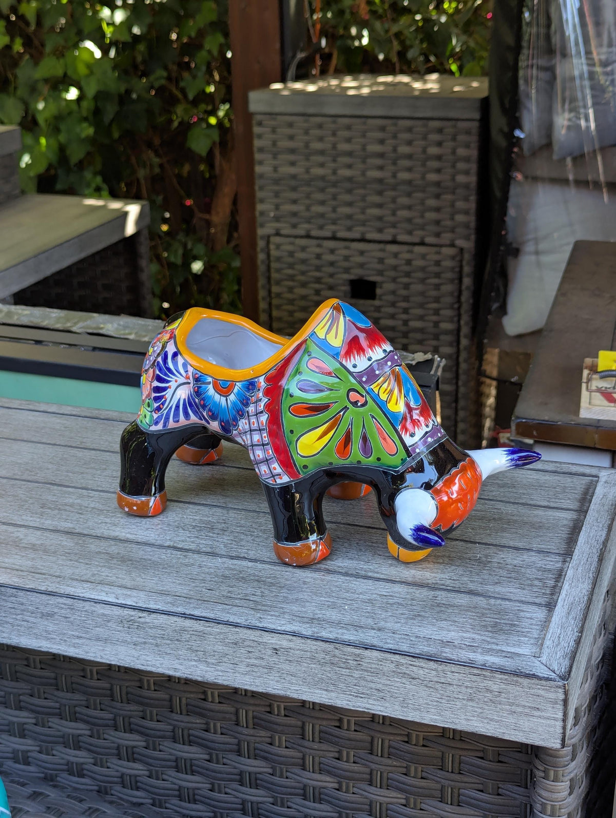 Talavera Bull Planter | Handmade Mexican Pottery Flower Pot | Ceramic Garden Gift